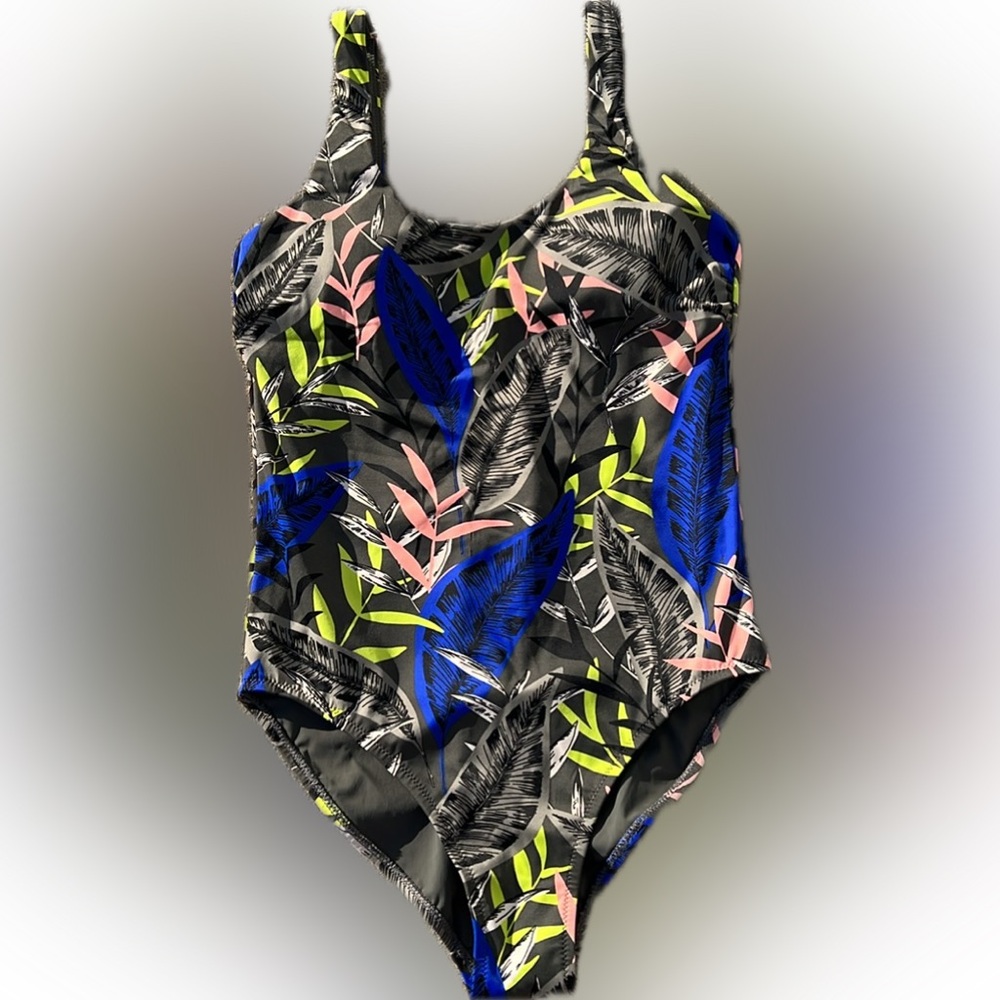 ATHLETA NEW MIDNIGHT PALM SCOOP ONE PIECE SWIMSUIT small NWOT